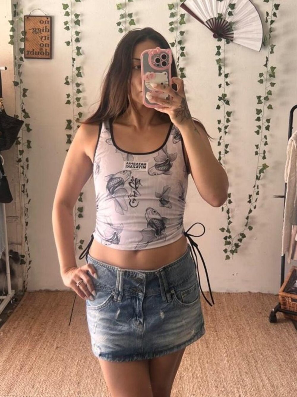 Vintage Y2K Natasha Miyazaki black and white koi fish tank size XS